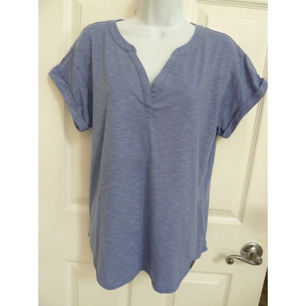 L.L. BEAN SZ Med 10/12 Split Neck Streamside Tee Activewear Center Seams